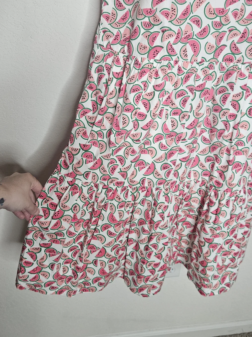 J.Crew Watermelon Print Tiered Mini Dress Size 4 Pink Sleeveless Cotton Blend